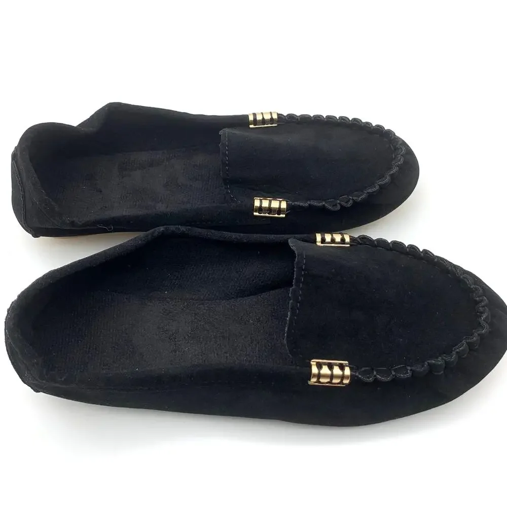 Black Loafer Womens Size 9 Faux Suede Fashion Slippers Bohemian Style